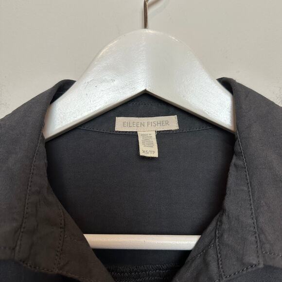Eileen Fisher Shirtdress Button Down Collared Dress Charcoal Gray 3/4 Sleeve XS - Picture 5 of 7